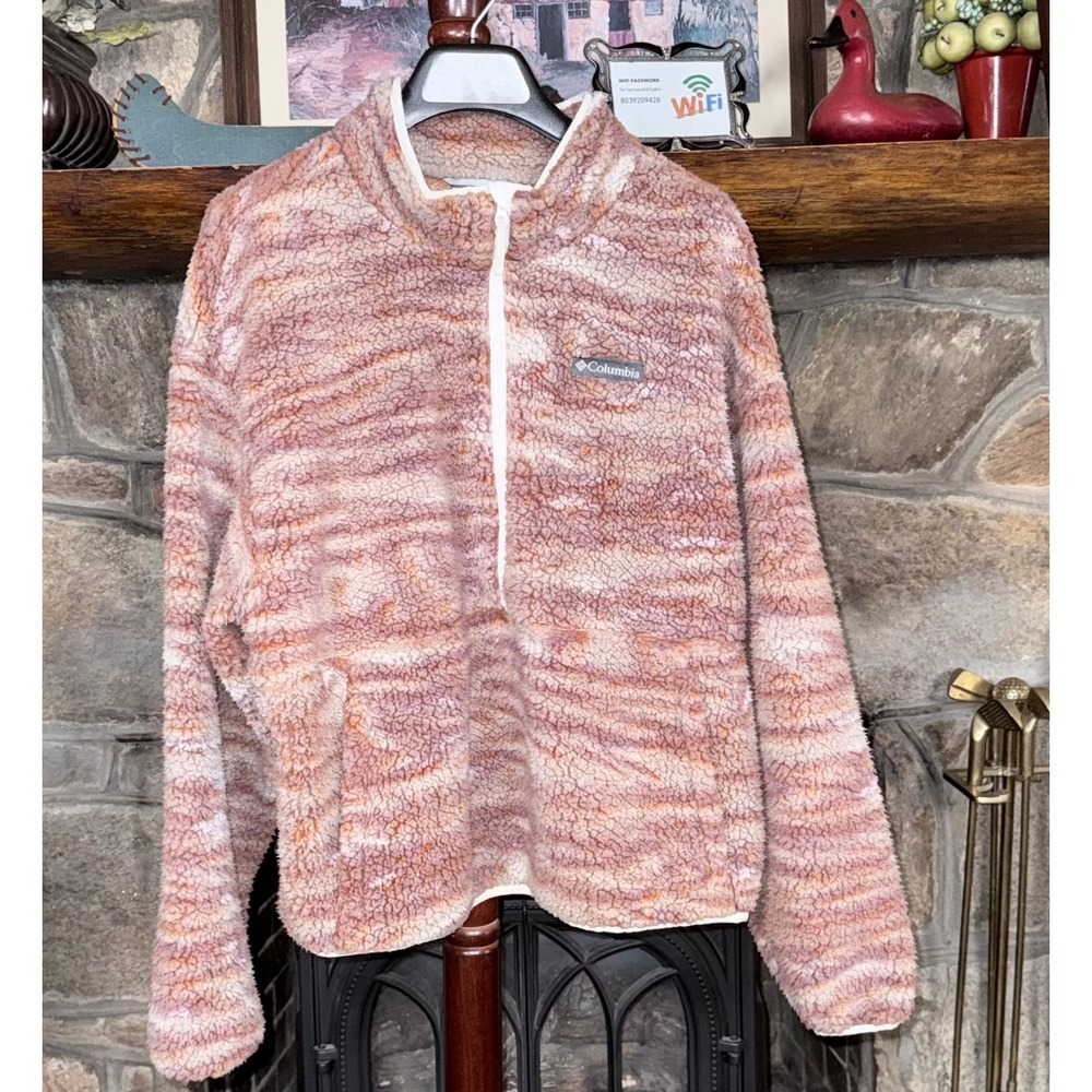 Columbia Sherpa Fleece Pullover Women XXL Orange Pink Excellent Cropped Zip